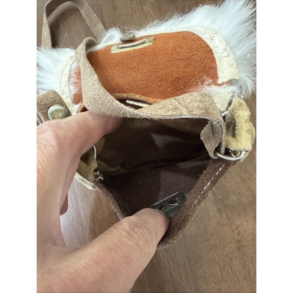 Boho Leather Bag Lot 2 Fringe Fur Shoulder Bag Mini Pouch Western Artisan Y2K - Picture 4 of 14